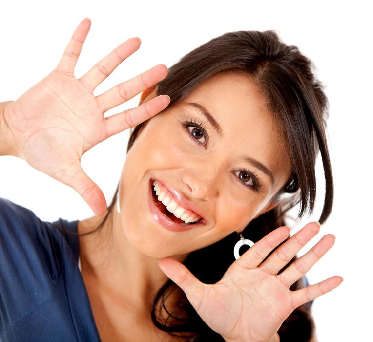 Woman with hands around face, charlotte nc