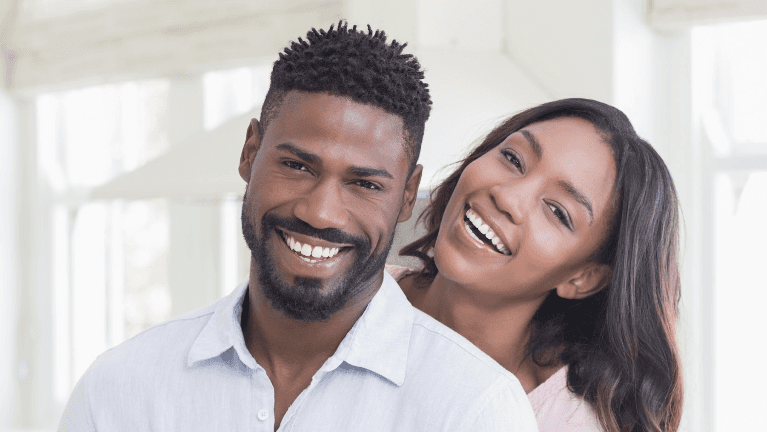 Black man and woman smiling, charlotte nc