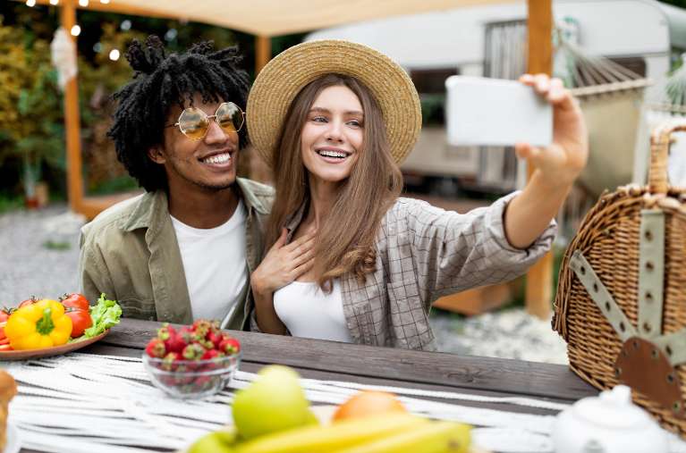 Man and woman taking a selfie, charlotte nc